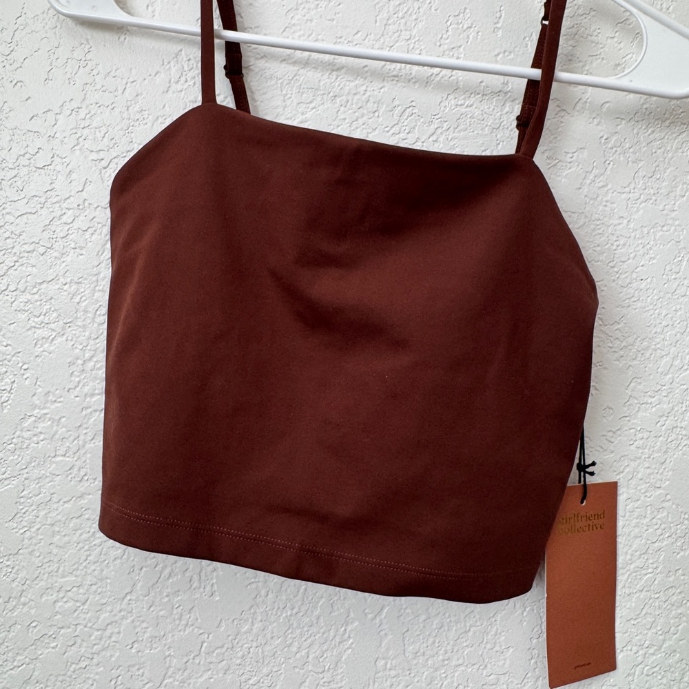 girlfriend collective Brown Square-Neck Crop tank built in bra NWT